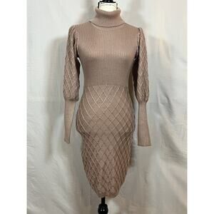 Venus Pink Mauve Long Sleeve Ribbed Turtleneck Sweater Dress Womens Sz Medium